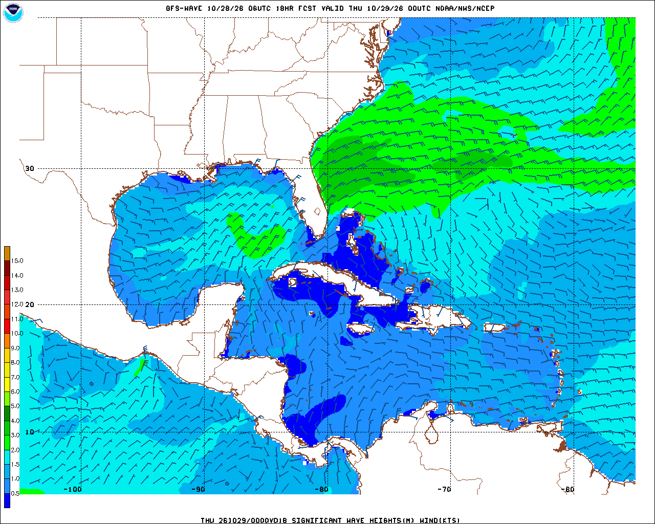 Today's Wave height and wind