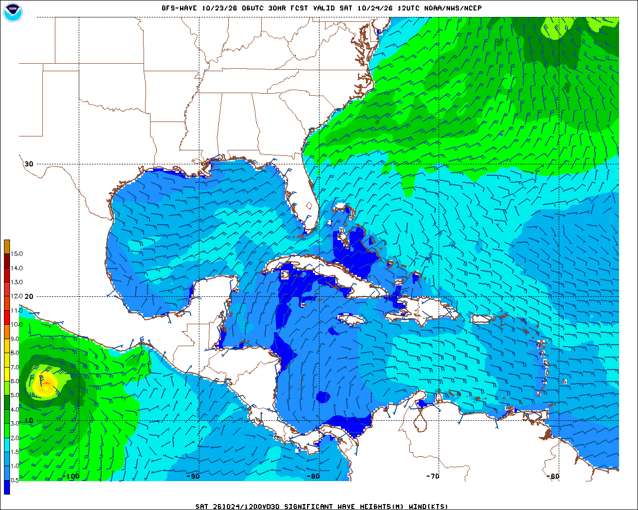 Today's Wave height and wind