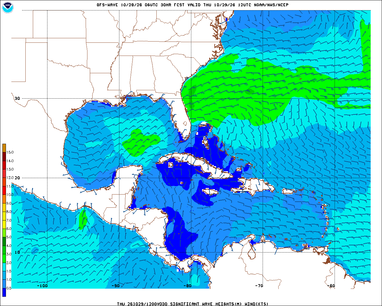 Today's Wave height and wind