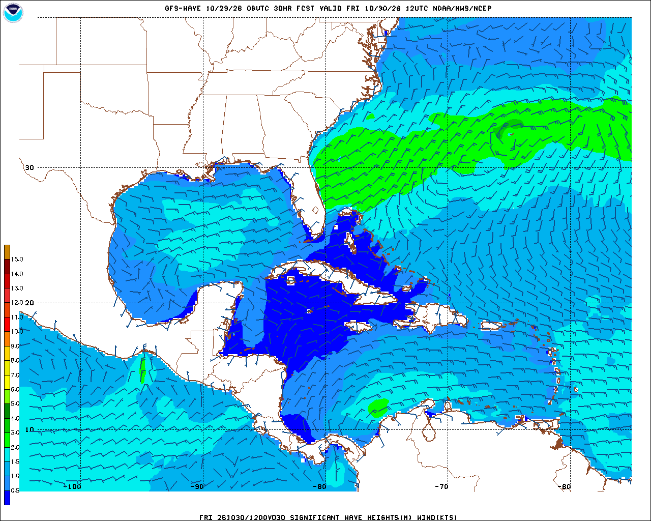 Today's Wave height and wind