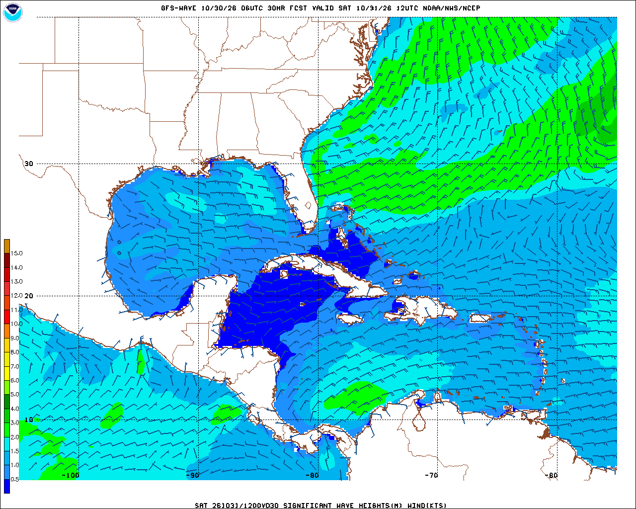 Today's Wave height and wind